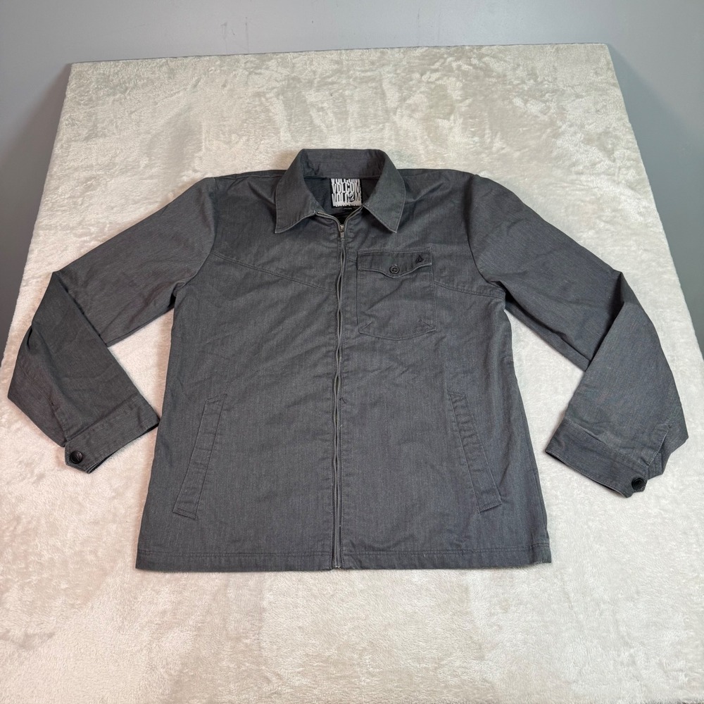 Volcom Mens Full Zip Canvas Jacket Grey Workwear Style XL Skater Embroidered